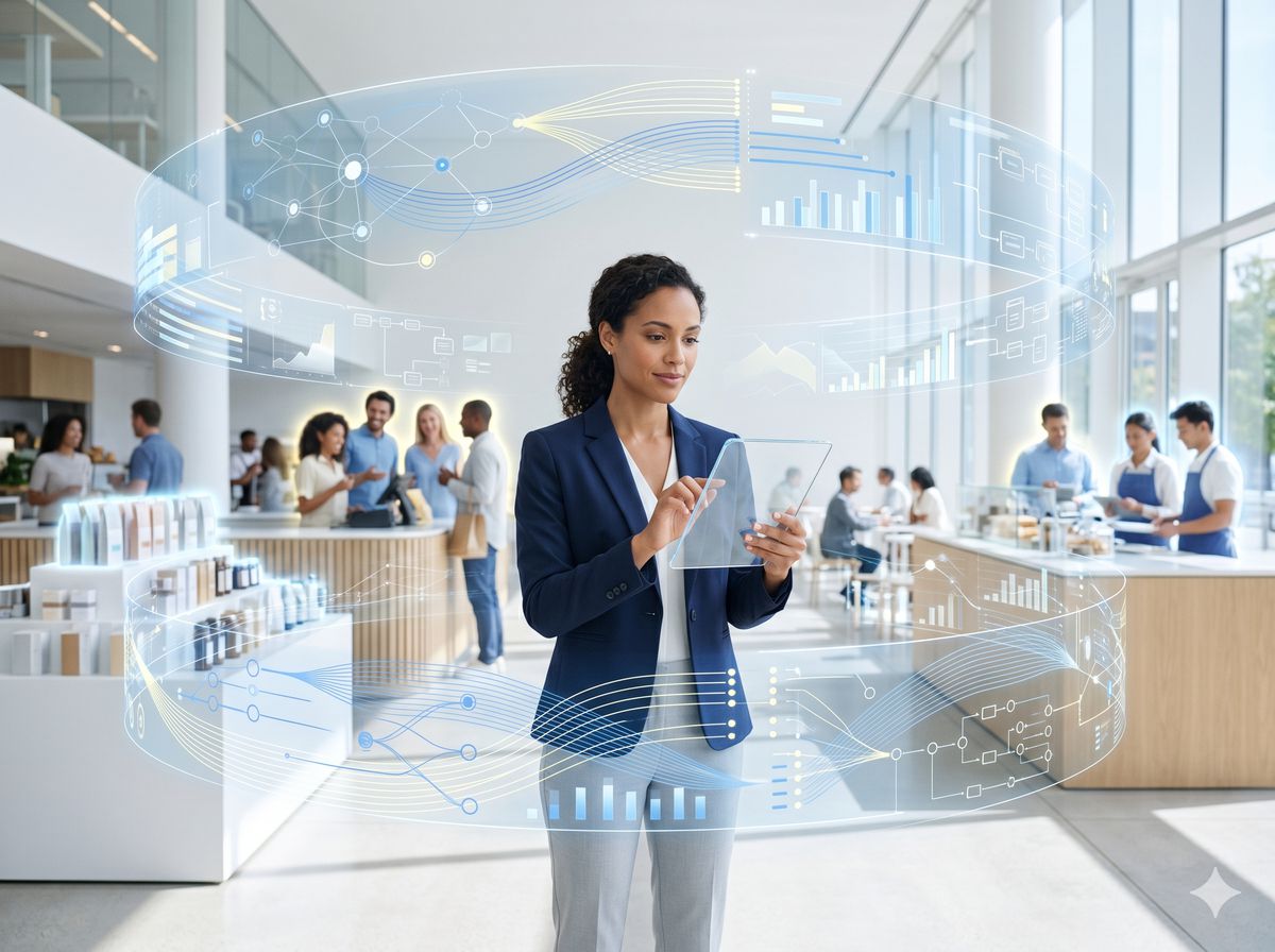 Professional using a digital business automation dashboard