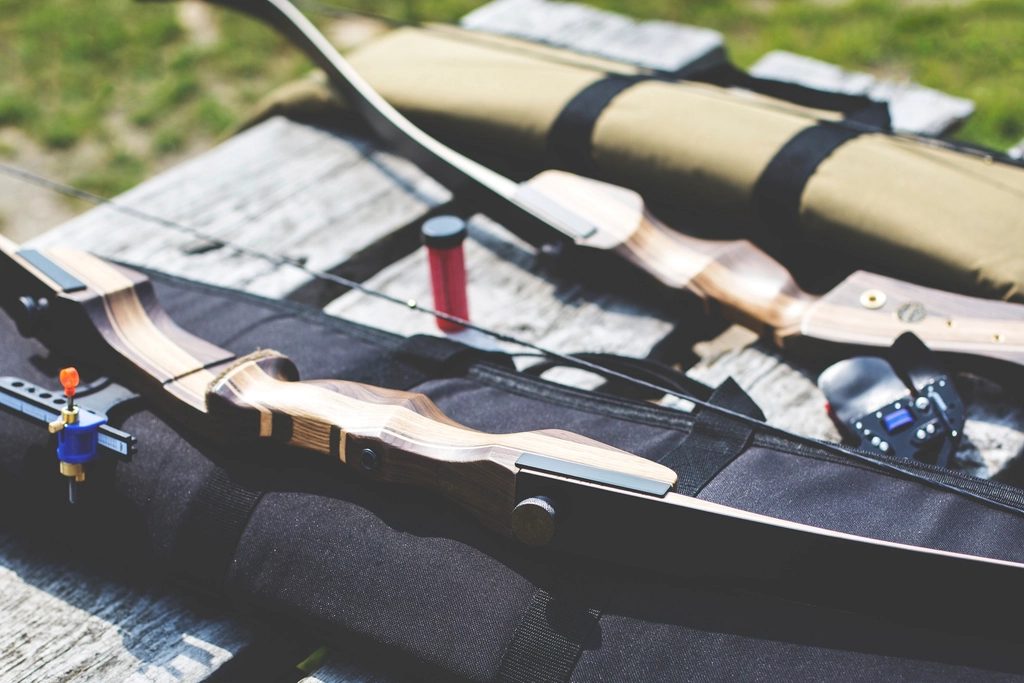 Archery bows and equipment prepared for range use